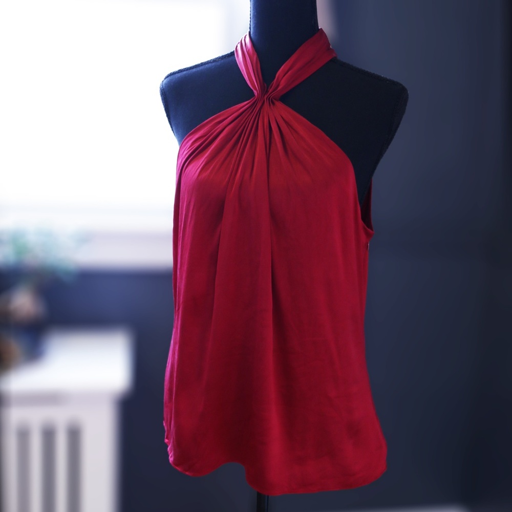 Ann Taylor Silk Sleeveless High-Neck Top (Pre-owned, Size 10, Red)